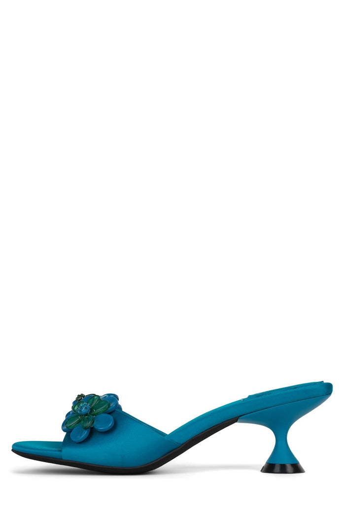 BLOOMS Jeffrey Campbell Kitten Heel Sandal Blue Satin 