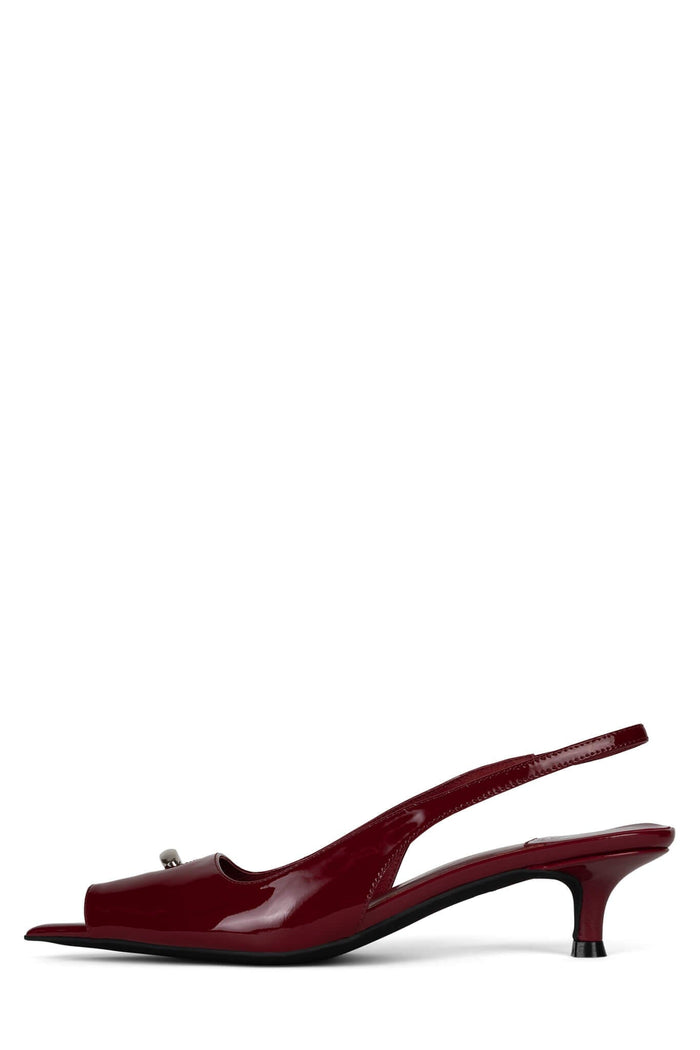 CIRQUES Jeffrey Campbell Slingback Kitten Heels Cherry Red Patent Silver