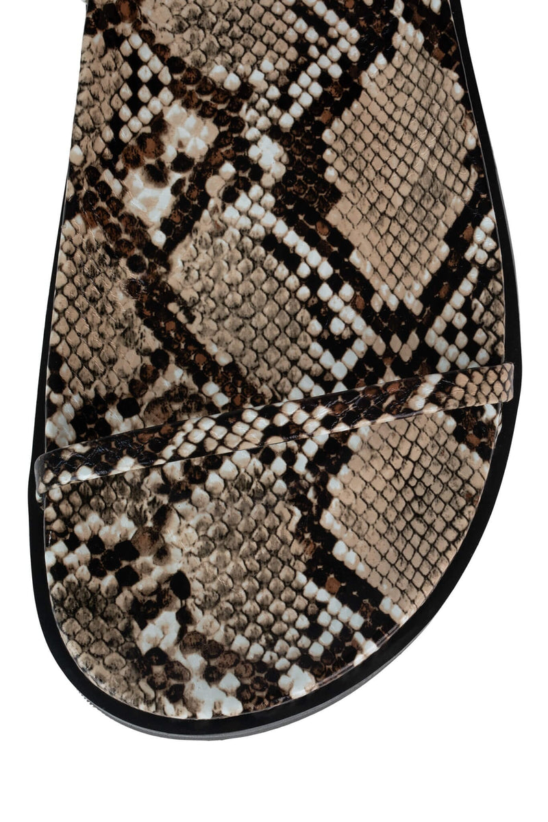 DE-MILO Jeffrey Campbell Flat Sandals Beige Black Snake