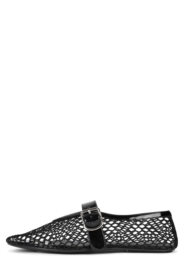 SHELLY-LS2 Mesh Mary-Jane Flast Jeffrey Campbell Black Patent Combo Side View