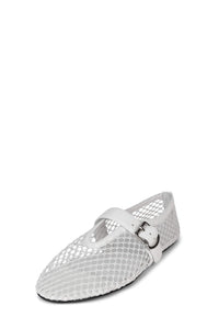 SHELLY-LS2 Mesh Mary-Jane Flats Jeffrey Campbell White Patent Combo Front View