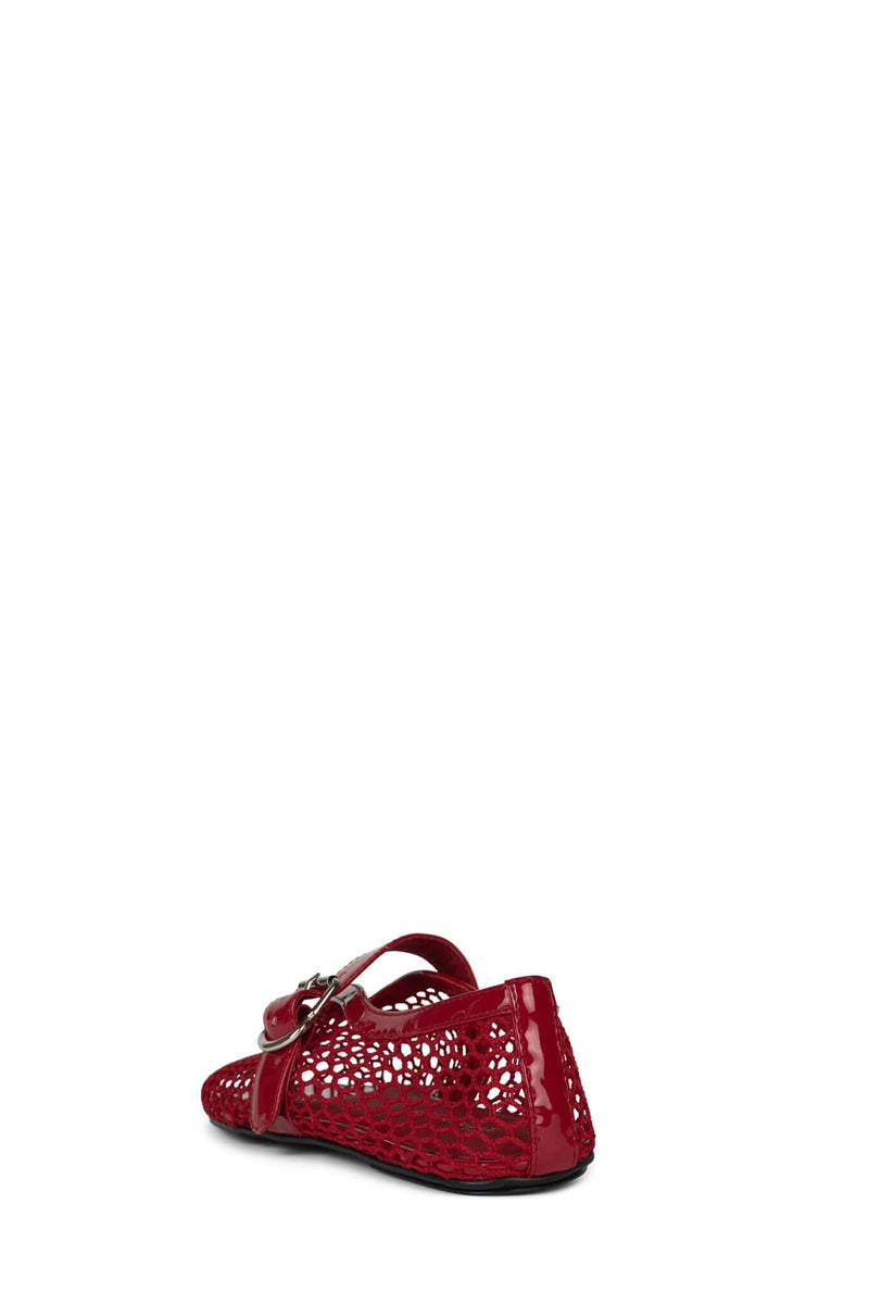 SHELLY-LS2 Mesh Mary-Jane Flats Jeffrey Campbell Red Patent Combo Back View