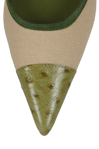 PARSE Beige Canvas Green Ostrich 4