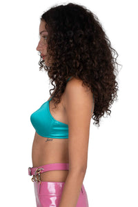 YVONNE Jeffrey Campbell Top Turquoise Satin
