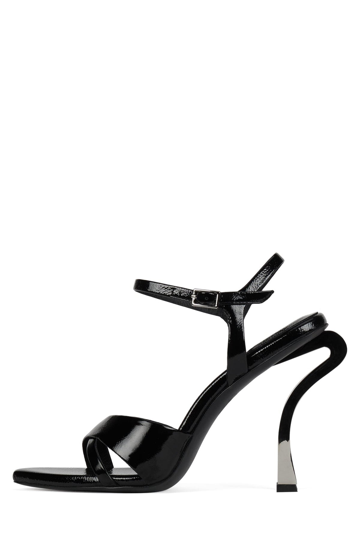 ALINEA Heeled Sandal Black Crinkle Patent Silv