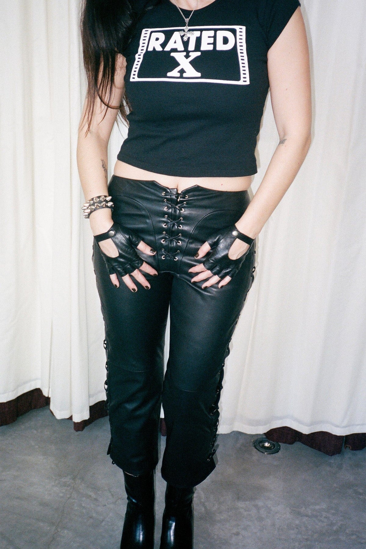 ALL-ACCESS PANTS Jeffrey Campbell Corseted Leather Pants Black