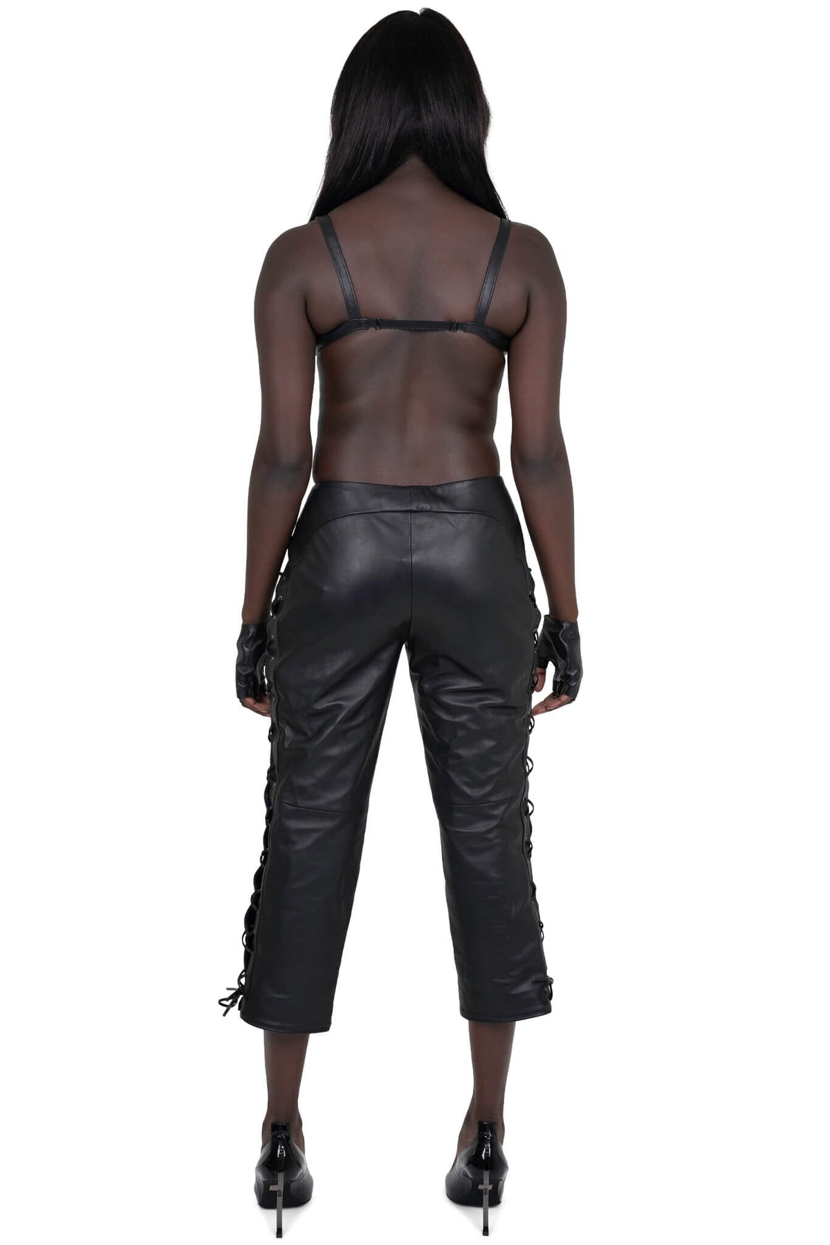 ALL-ACCESS PANTS Jeffrey Campbell Corseted Leather Pants Black