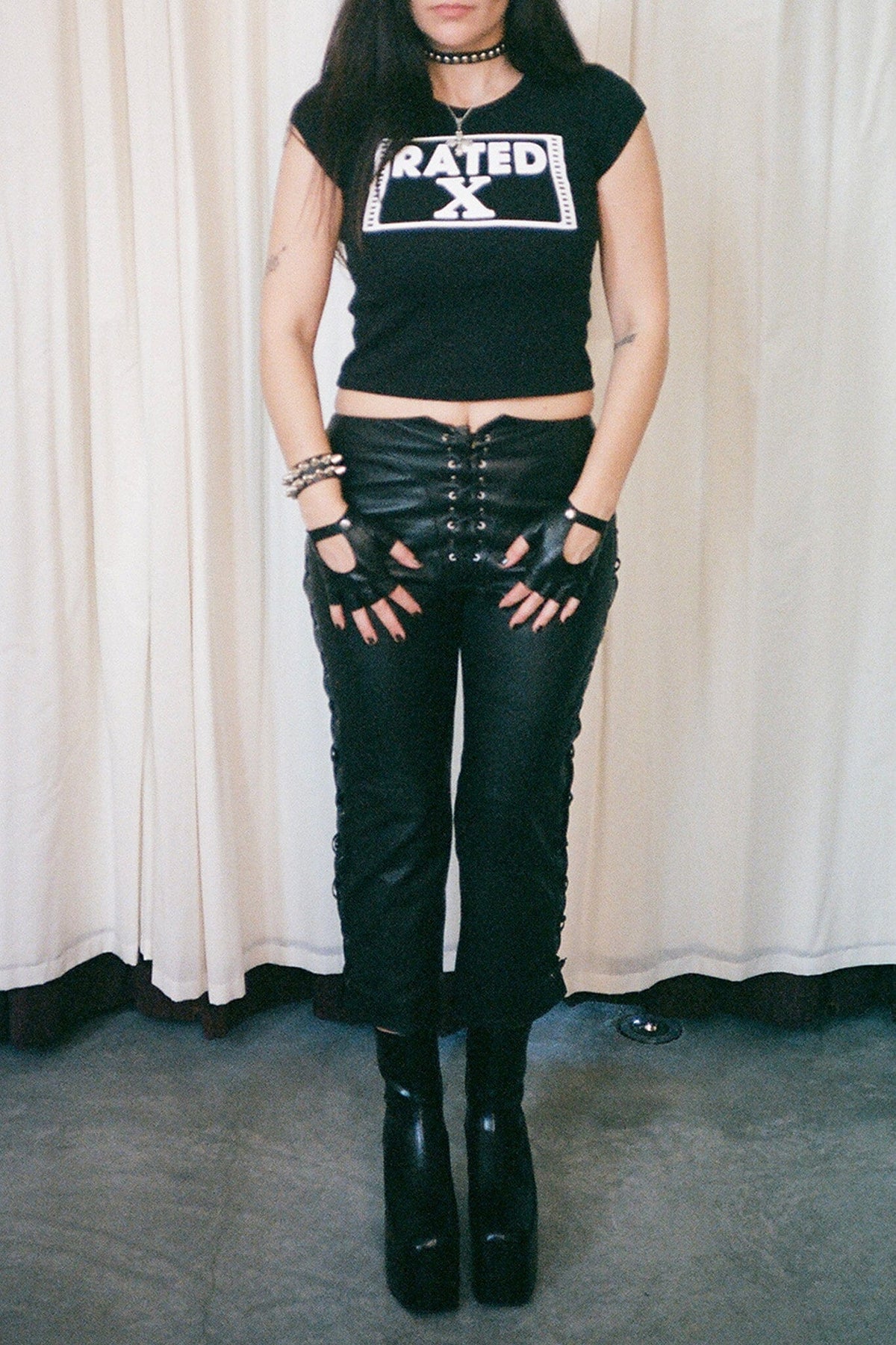ALL-ACCESS PANTS Jeffrey Campbell Corseted Leather Pants Black