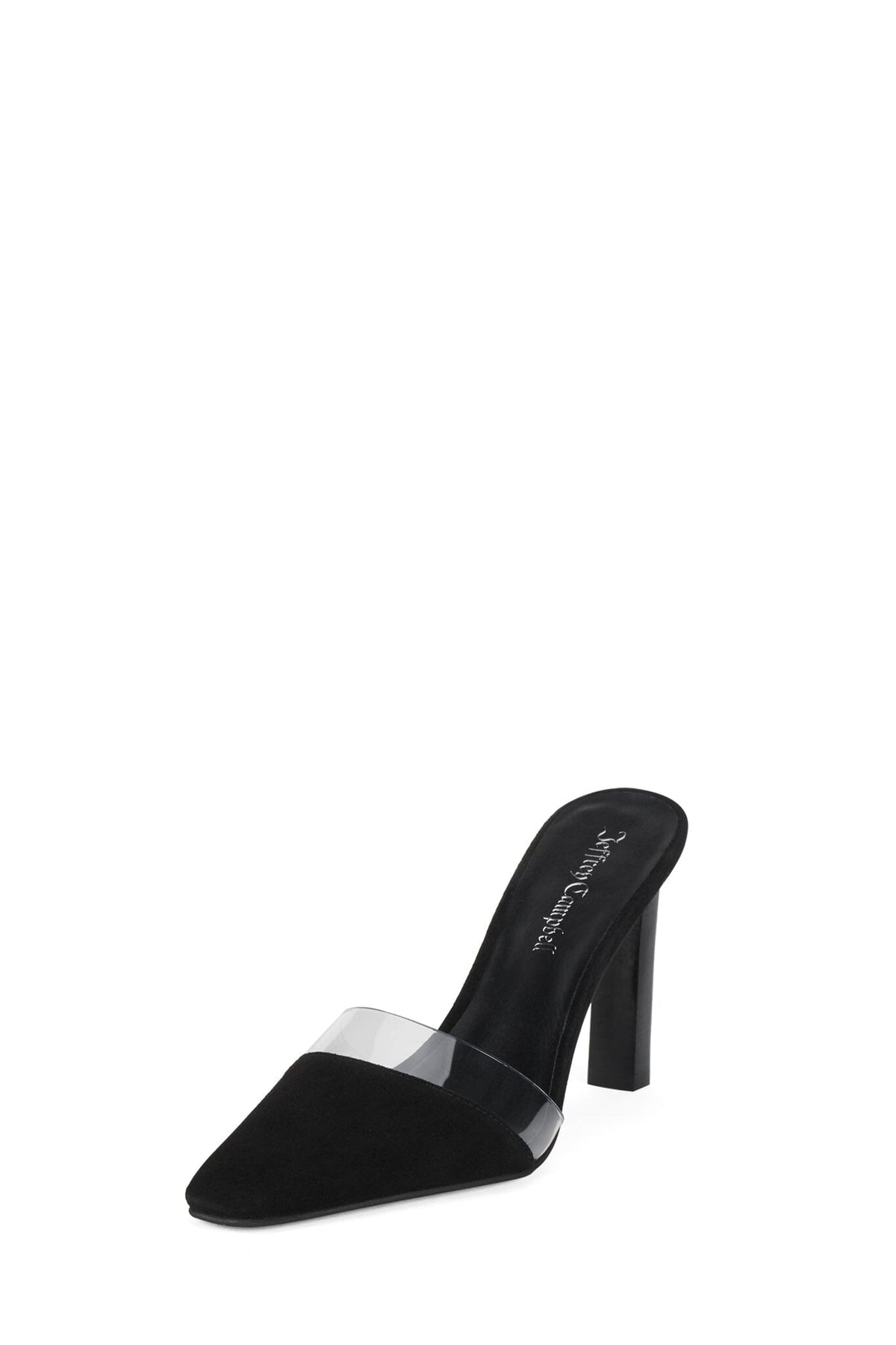 ALLOWANCE Jeffrey Campbell Heeled Mule Black Suede Clear _hover