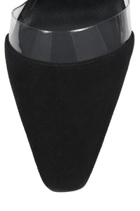 ALLOWANCE Jeffrey Campbell Heeled Mule Black Suede Clear