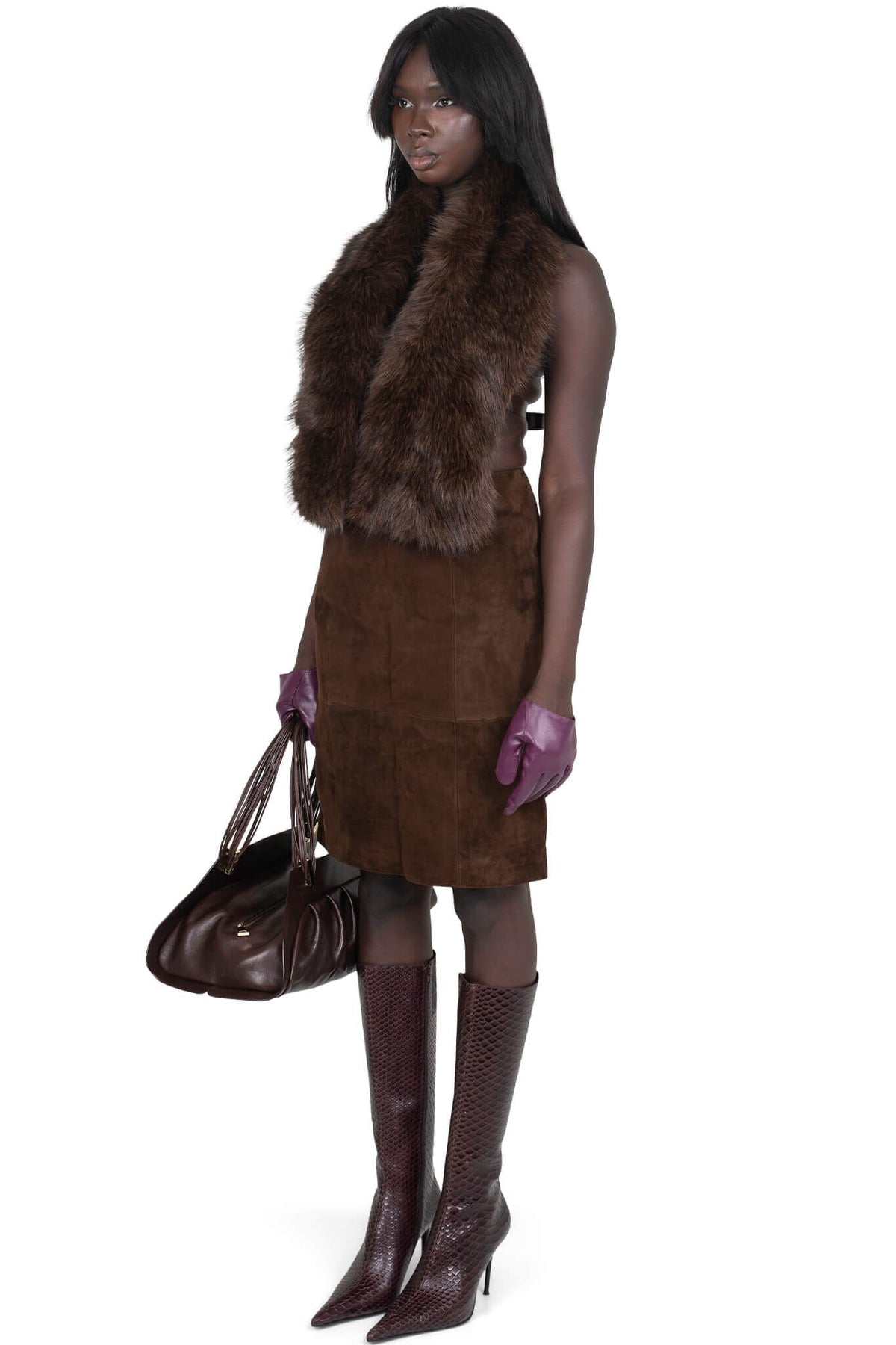 AMALIE Jeffrey Campbell Pencil Skirt Brown Suede 7