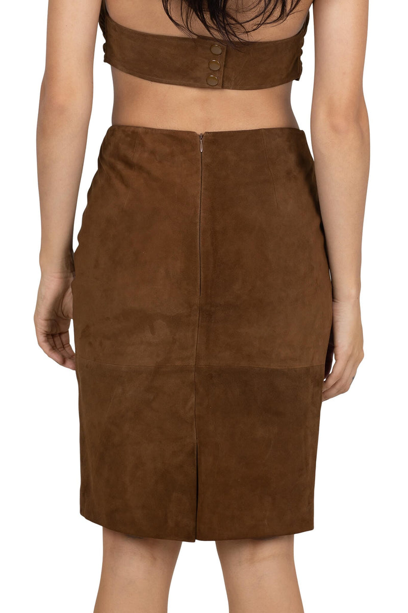AMALIE Jeffrey Campbell Pencil Skirt Tan Suede 3