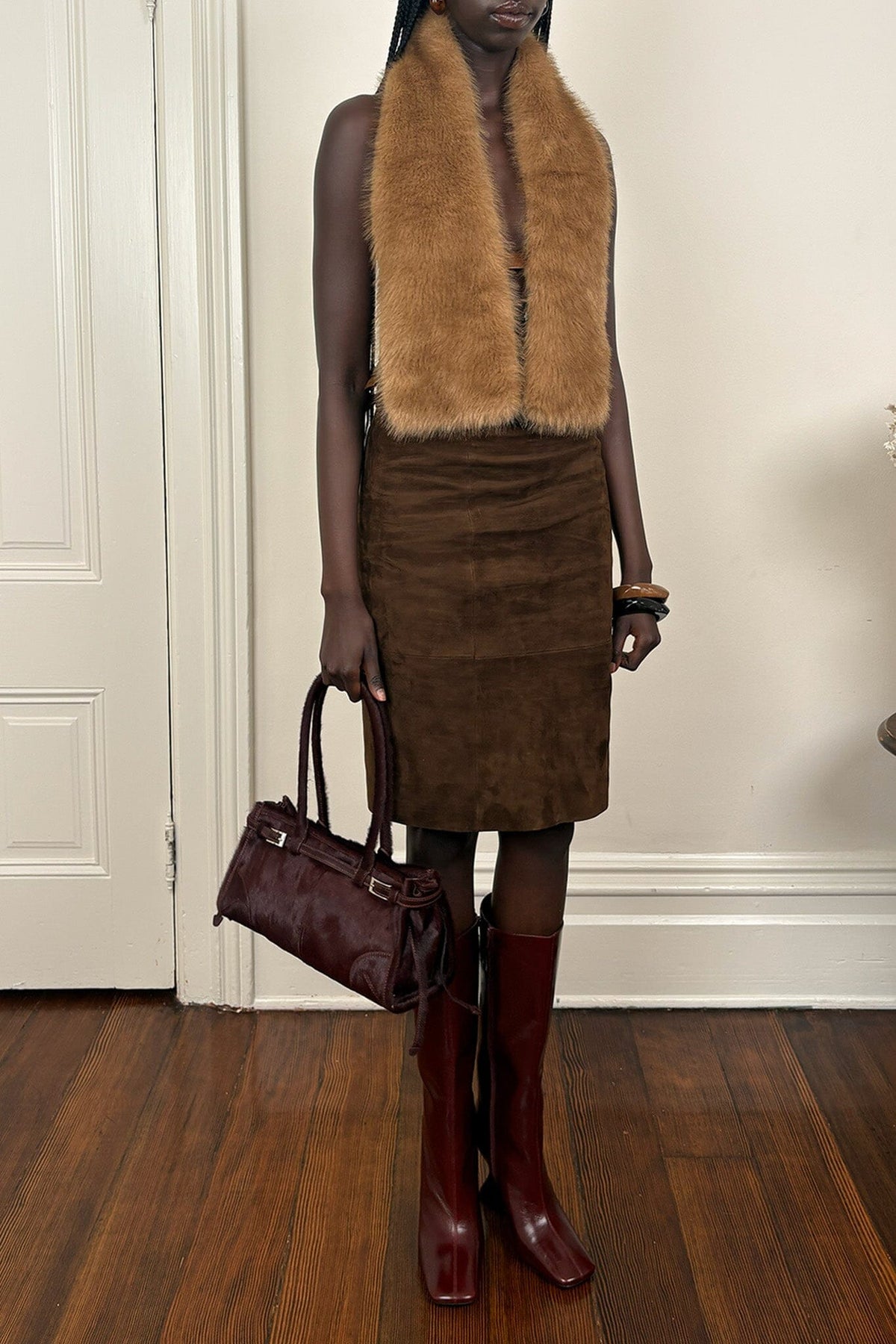 AMALIE Jeffrey Campbell Pencil Skirt Brown Suede
