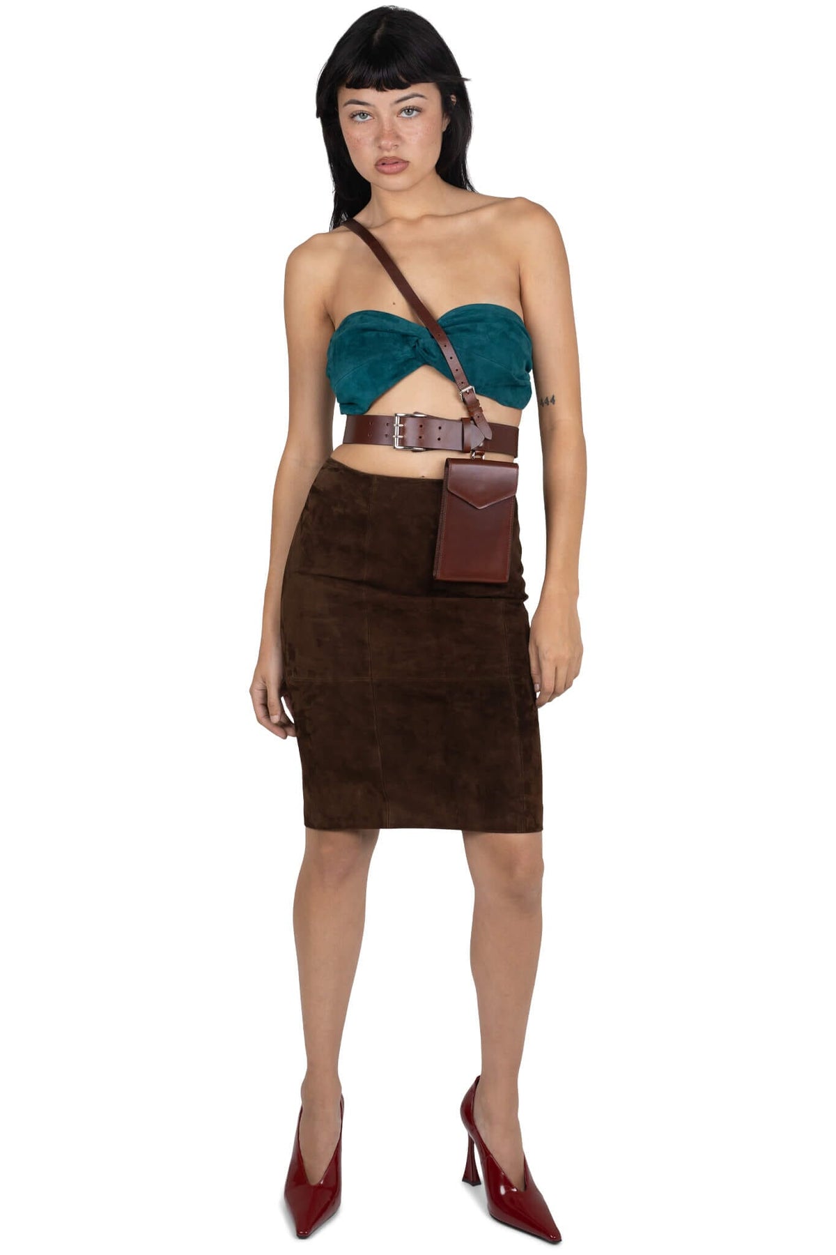 AMALIE Jeffrey Campbell Pencil Skirt Brown Suede 4