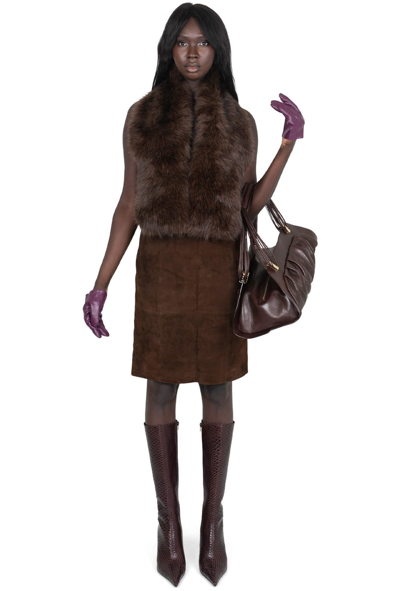 AMALIE Jeffrey Campbell Pencil Skirt Brown Suede 6