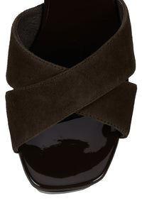 AMMA-NW Platform Sandal Brown Suede Brown Patent