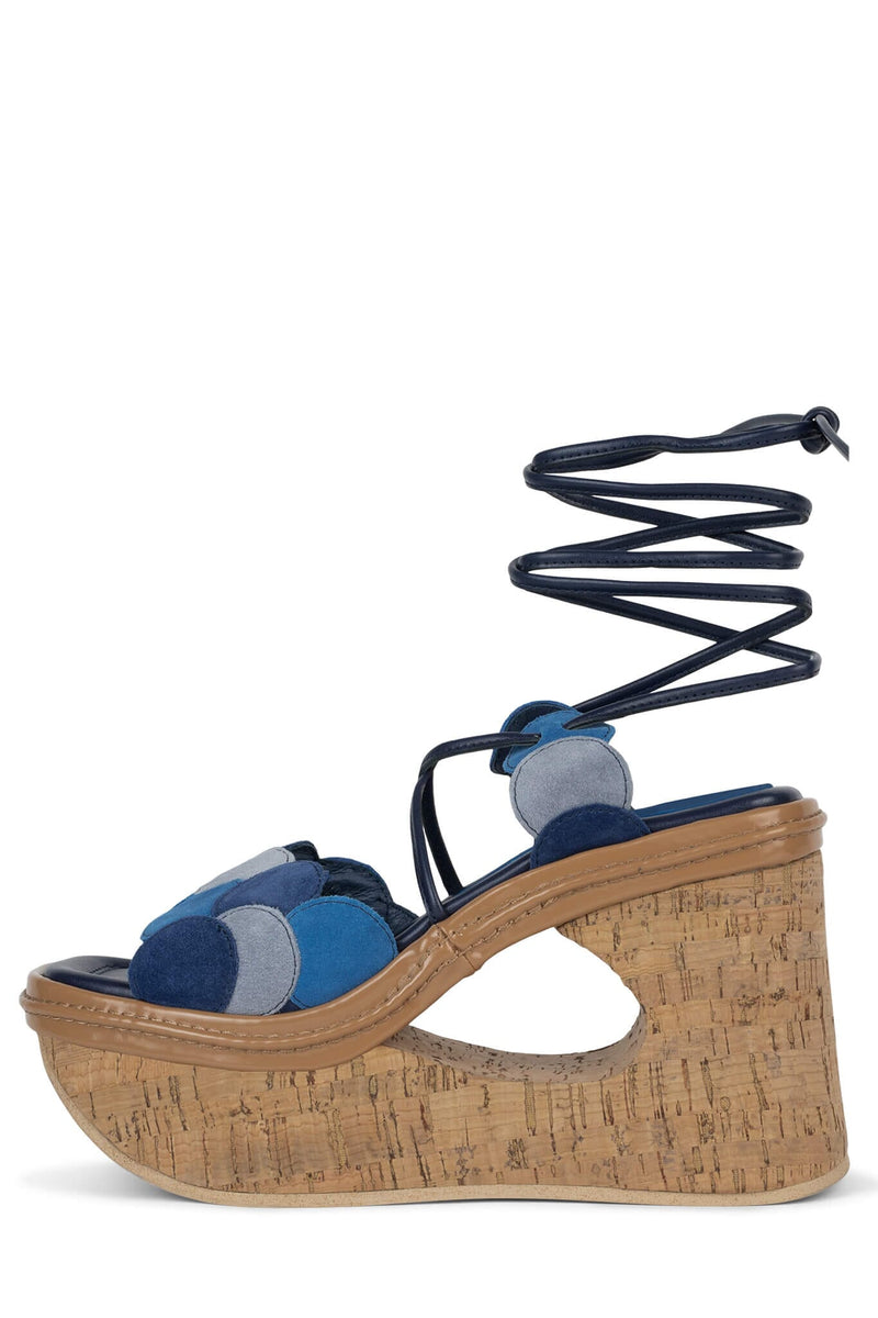 ANKHA Platform Sandal Cork Wedge Blue Suede Multi 