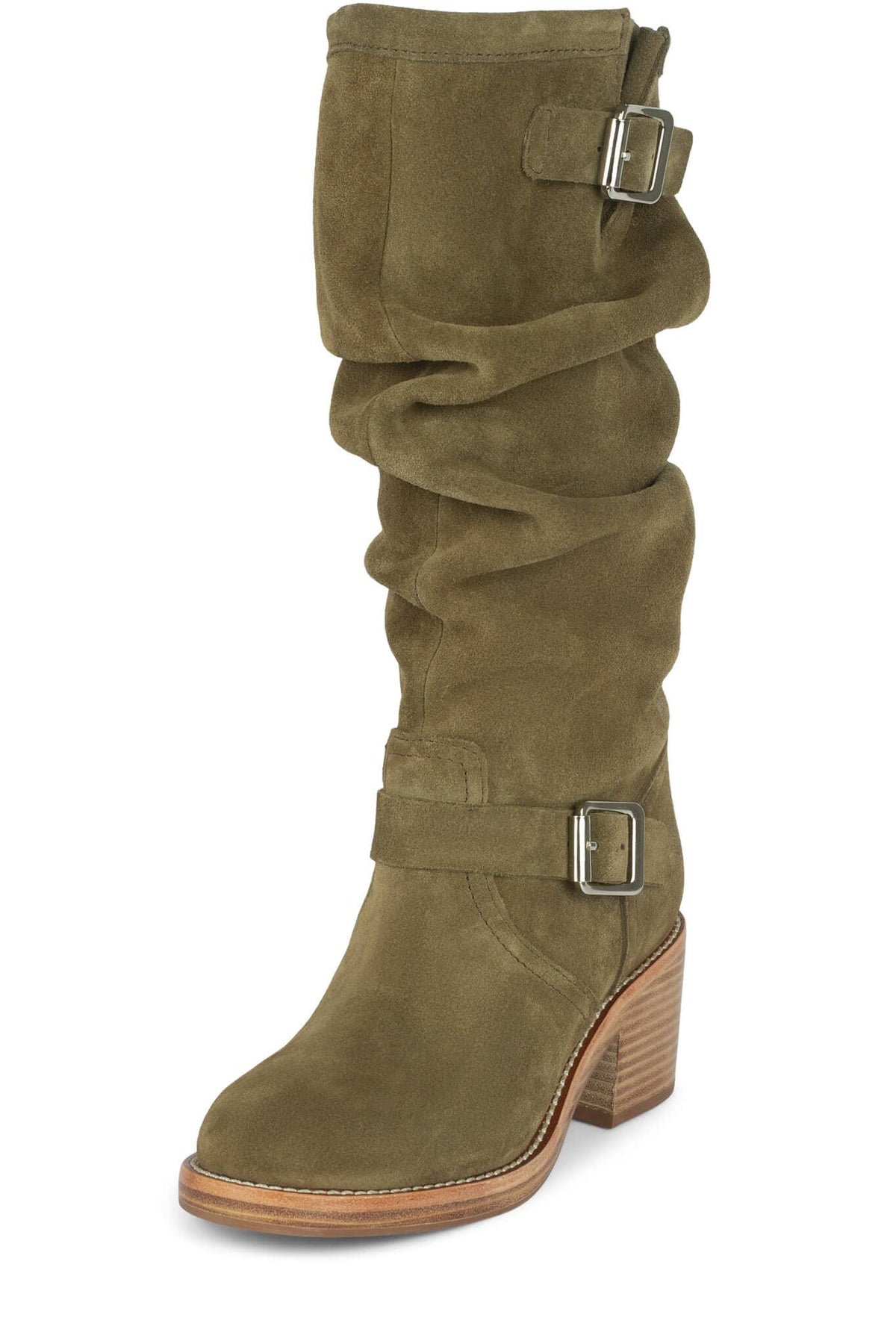 APPALACHIA Jeffrey Campbell Knee-High Boot Olive Suede Natural Stack _hover