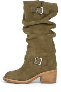 APPALACHIA Jeffrey Campbell Knee-High Boot Olive Suede Natural Stack 