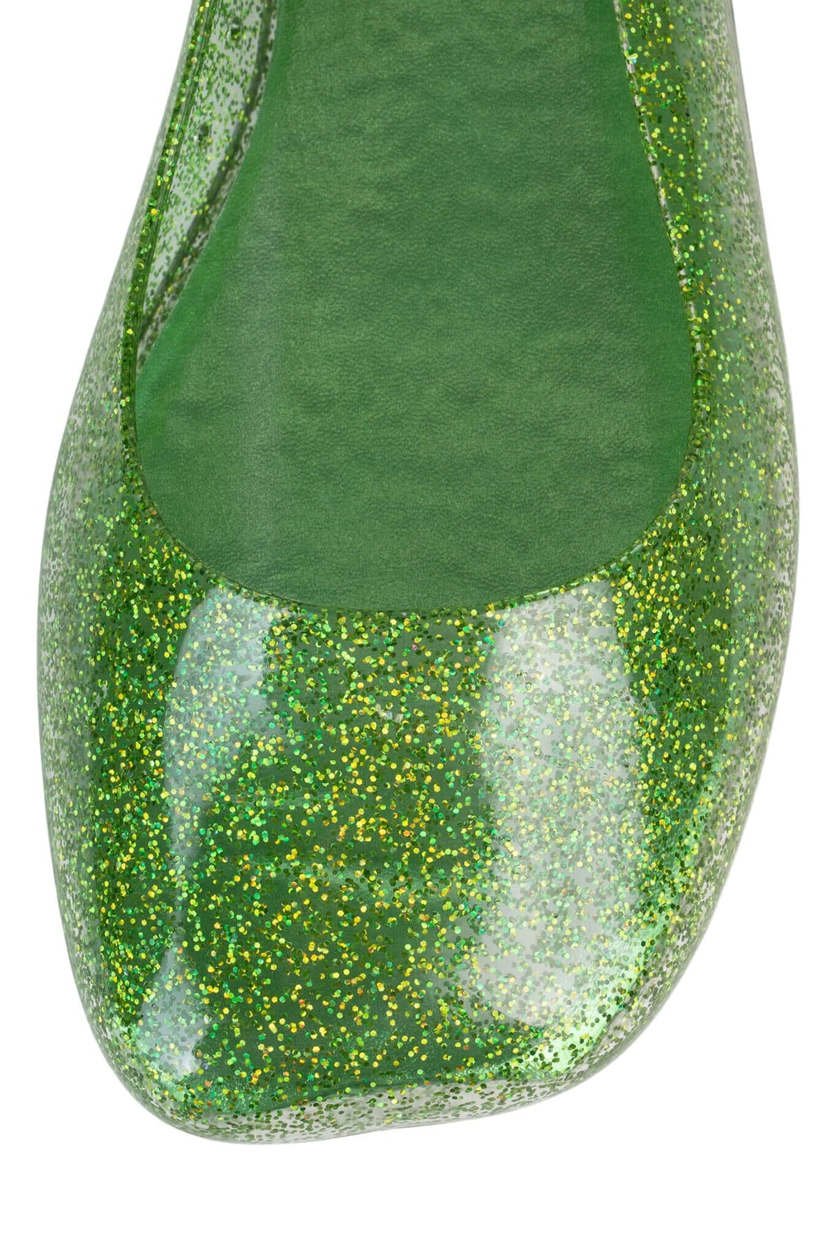 BALANCED Flat Jeffrey Campbell Jelly Flats Green Glitter