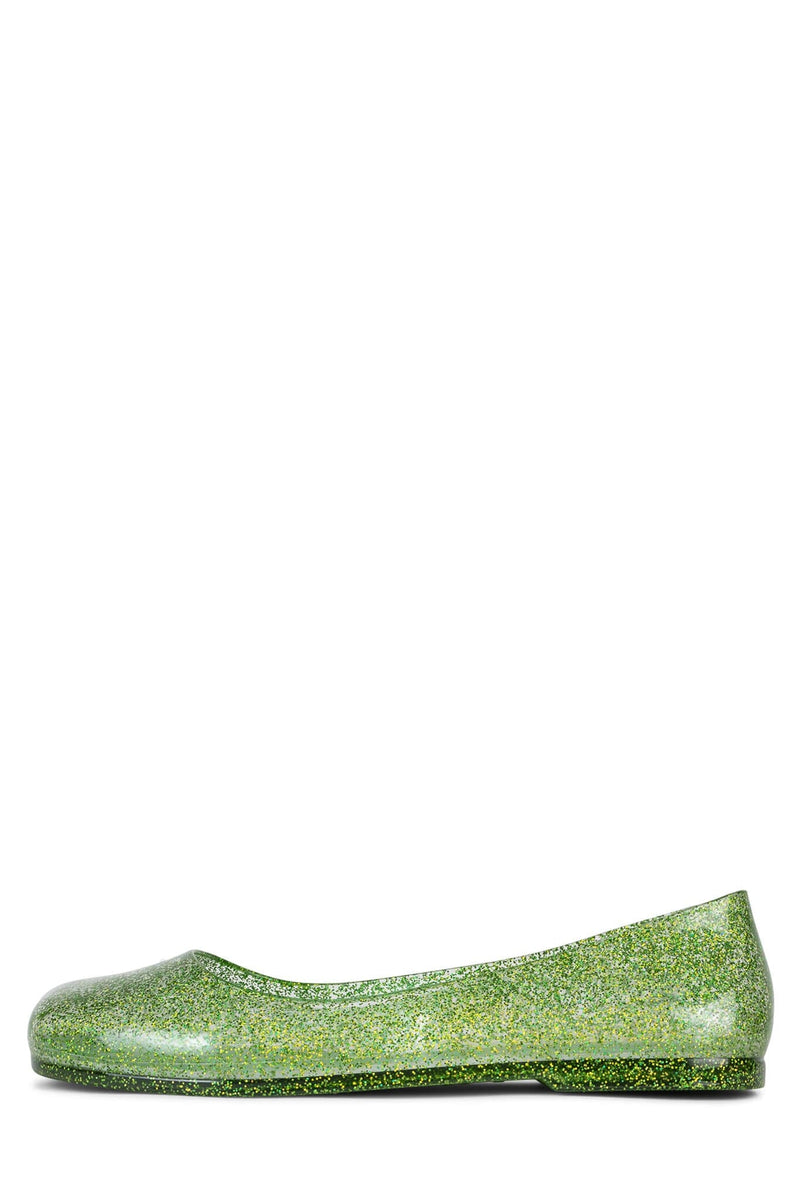 BALANCED Flat Jeffrey Campbell Jelly Flats Green Glitter