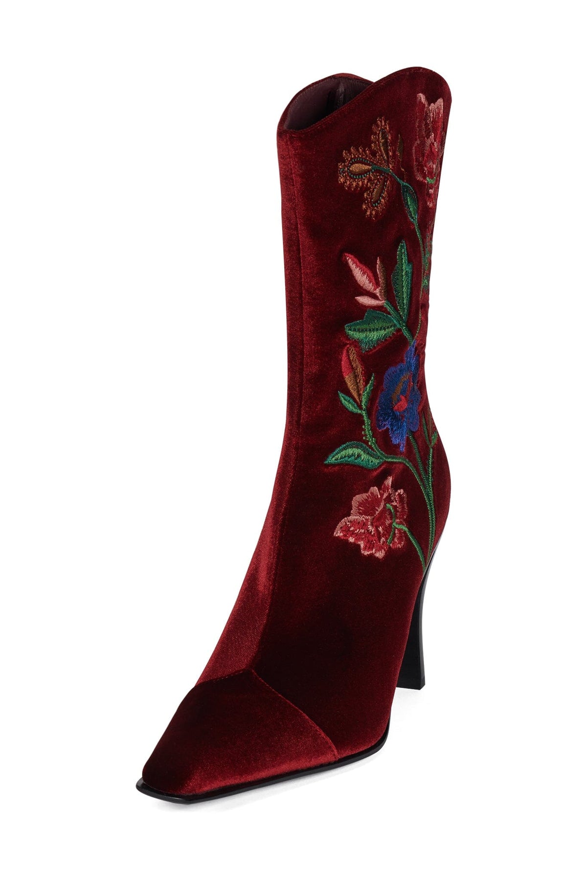 BE-BOLD-EM Jeffrey Campbell Mid-Calf Boot Wine Velvet Floral Multi
_hover