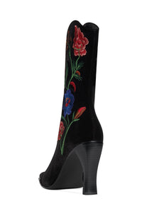 BE-BOLD-EM Jeffrey Campbell Mid-Calf Boot Black Velvet Floral Multi