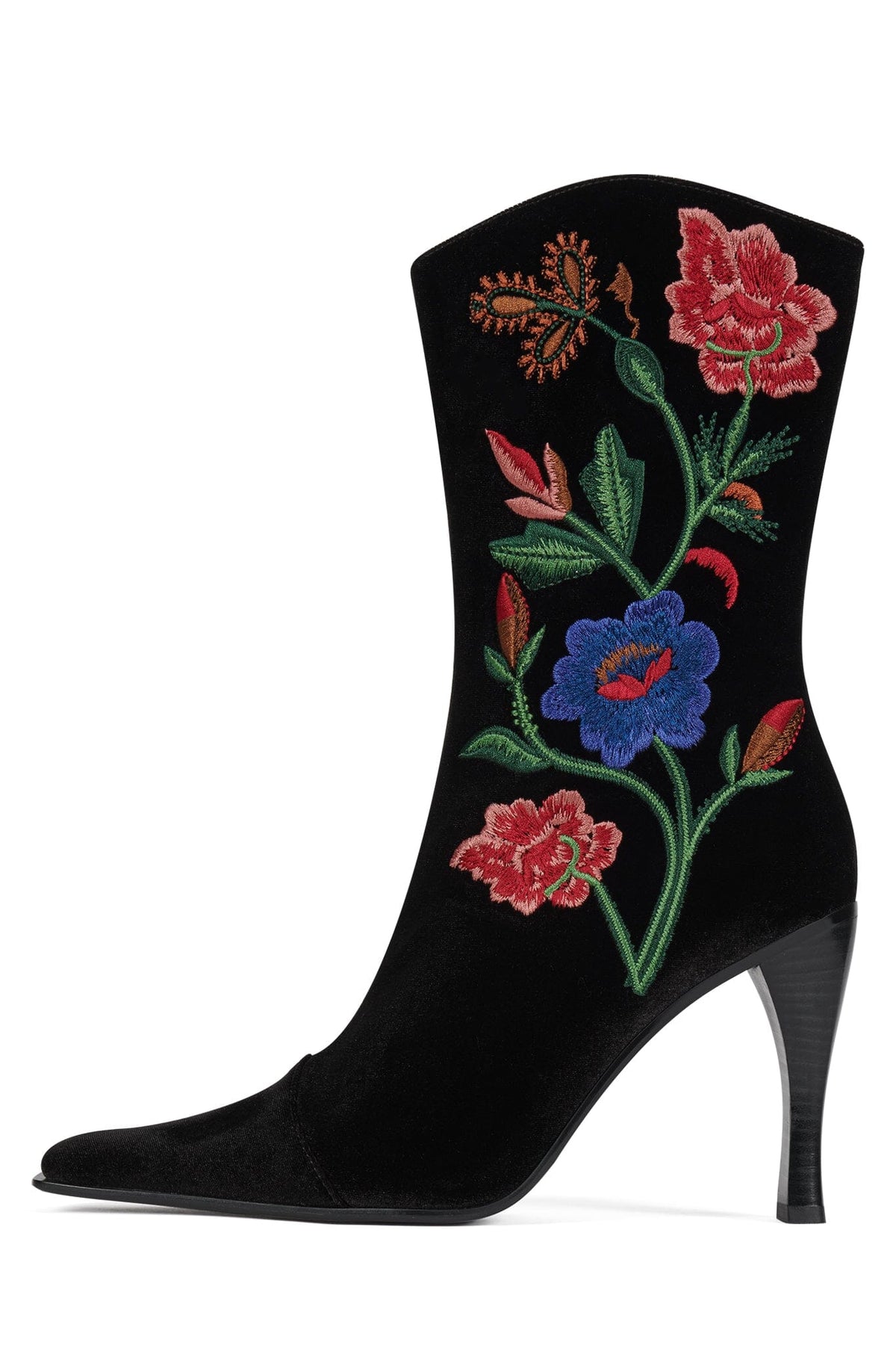 BE-BOLD-EM Jeffrey Campbell Mid-Calf Boot Black Velvet Floral Multi