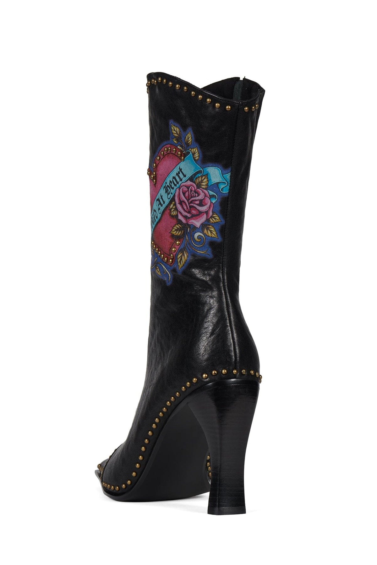 BE-BOLD-ST Mid-Calf Heeled Boot Black Wild Combo
