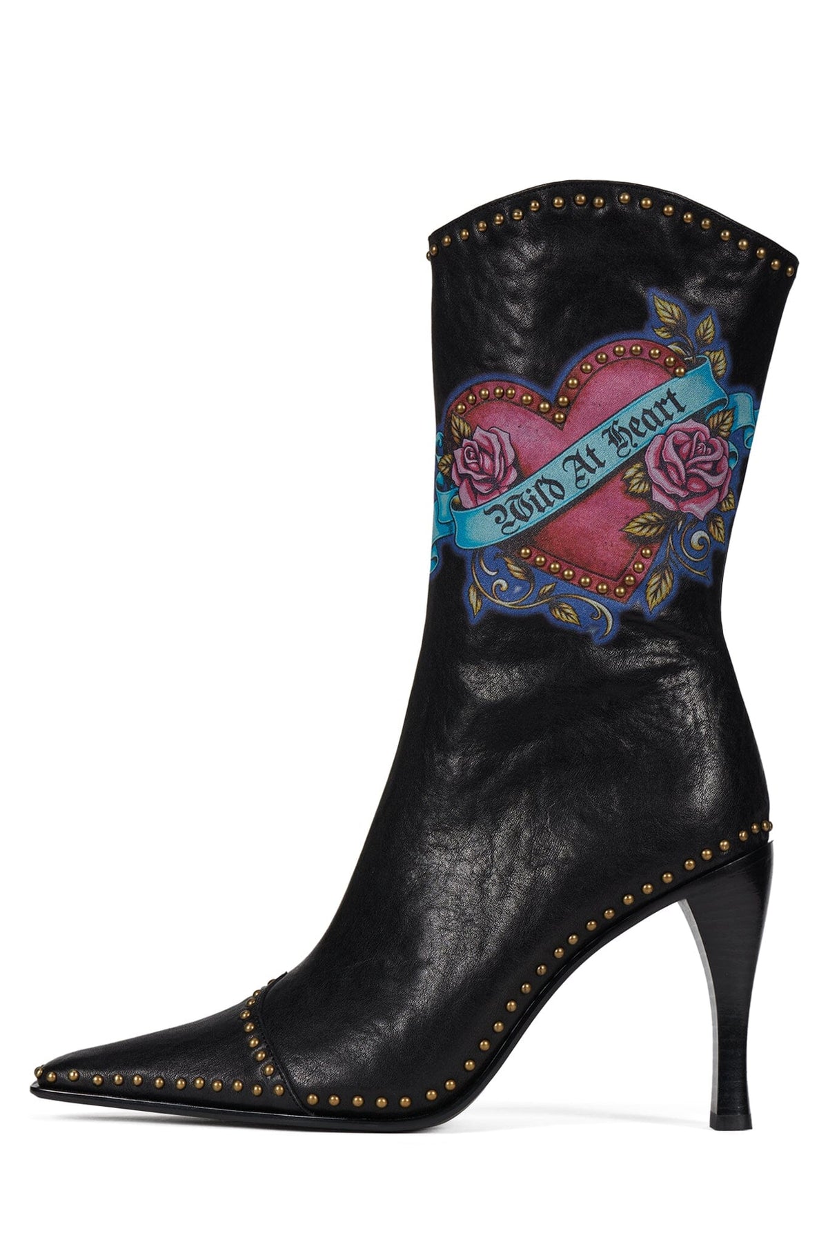 BE-BOLD-ST Mid-Calf Heeled Boot Black Wild Combo