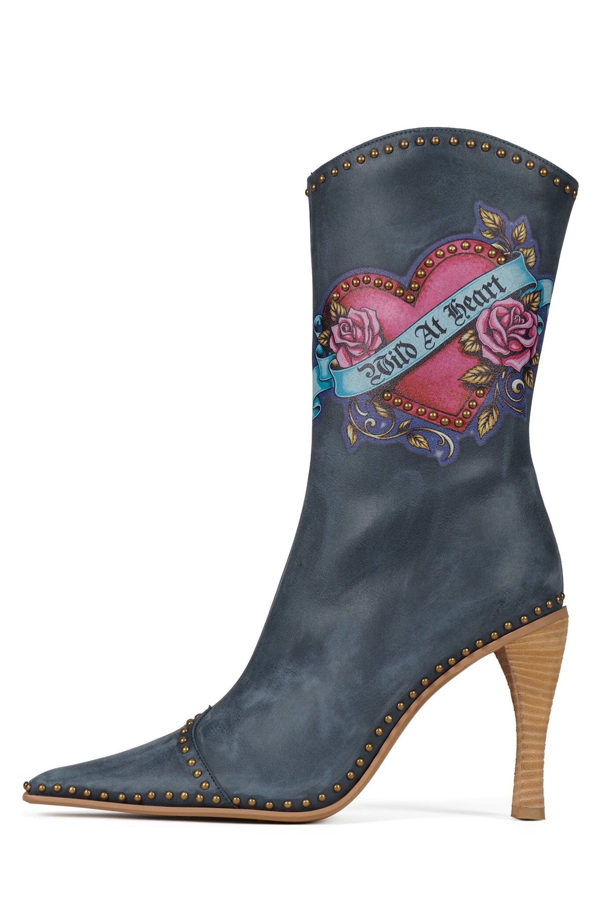 BE-BOLD-ST Mid-Calf Heeled Boot Blue Brush Wild Combo