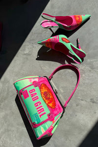 BEEP-BEEP Jeffrey Campbell Clutch Green Bad Girl Combo