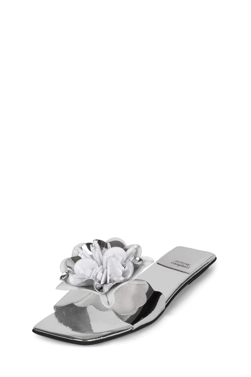 BLOOMSDAY Jeffrey Campbell Flat Sandals Silver White Combo