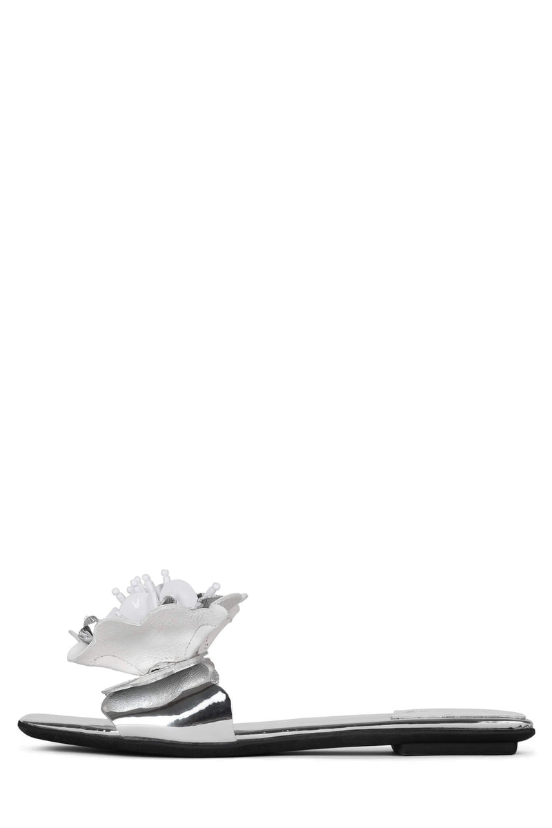 BLOOMSDAY Jeffrey Campbell Flat Sandals Silver White Combo