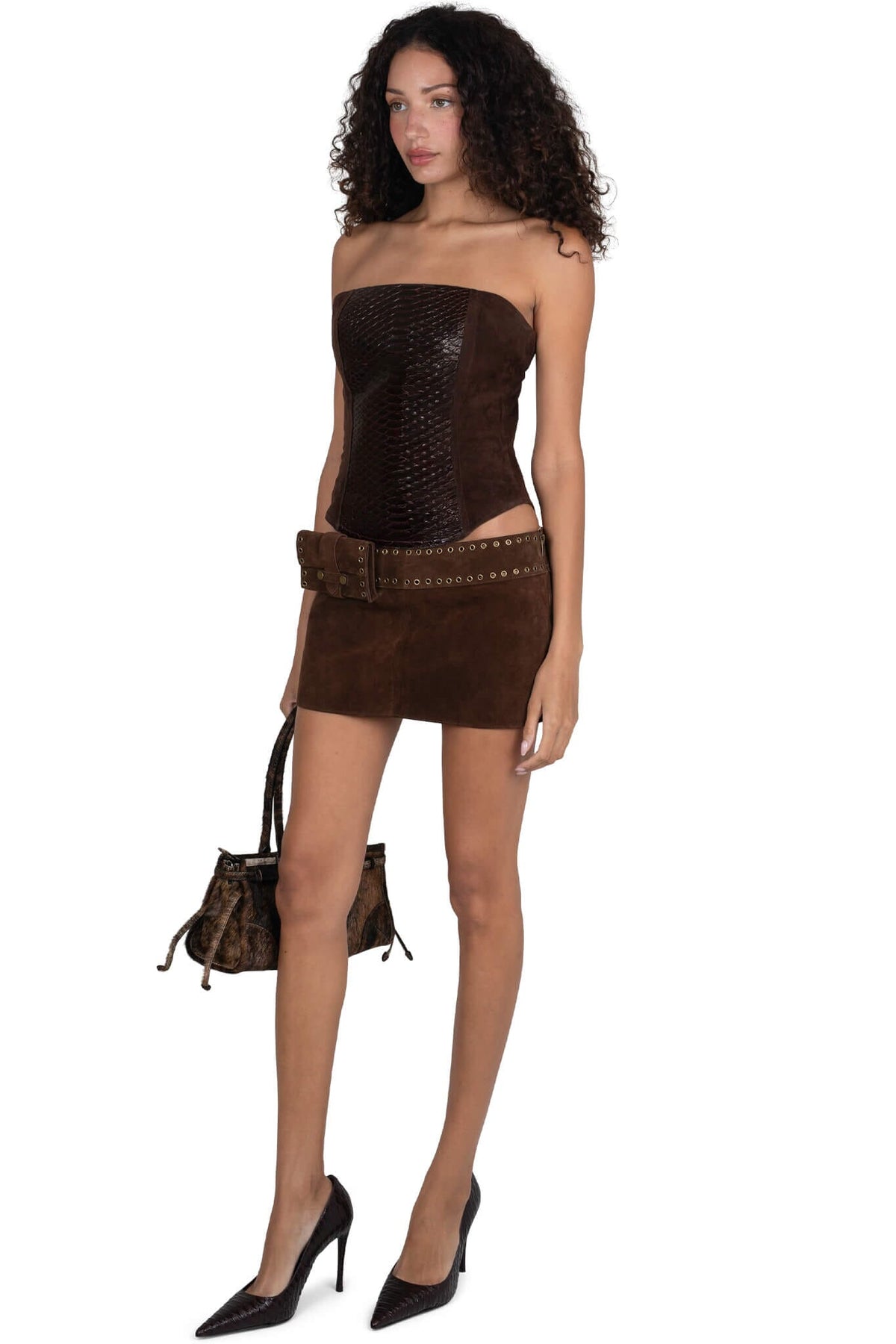 BOLSITA Jeffrey Campbell Mini Skirt Brown Suede