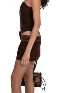 BOLSITA Jeffrey Campbell Mini Skirt Brown Suede
