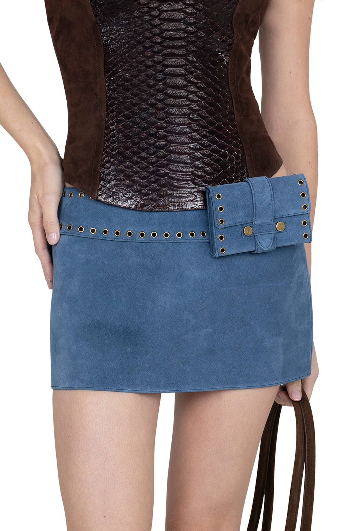 BOLSITA Jeffrey Campbell Mini Skirt Blue Suede