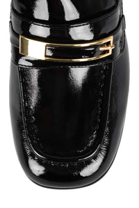 BOOK-SMART Jeffrey Campbell Block-Heel Loafer Black Crinkle Pat