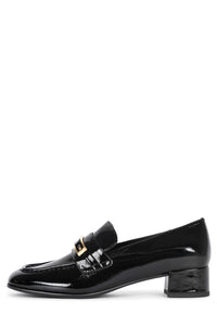 BOOK-SMART Jeffrey Campbell Block-Heel Loafer Black Crinkle Pat