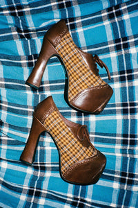 BRONTE Jeffrey Campbell Platform Oxford Espresso Pat Yellow Plaid