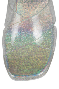 BUBBLEGUM Jeffrey Campbell Jelly Platform Sandals Silver Iridescent Glitter