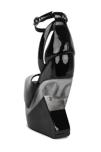 CELESTIAN Jeffrey Campbell Platform Wedge Sandal Black Patent