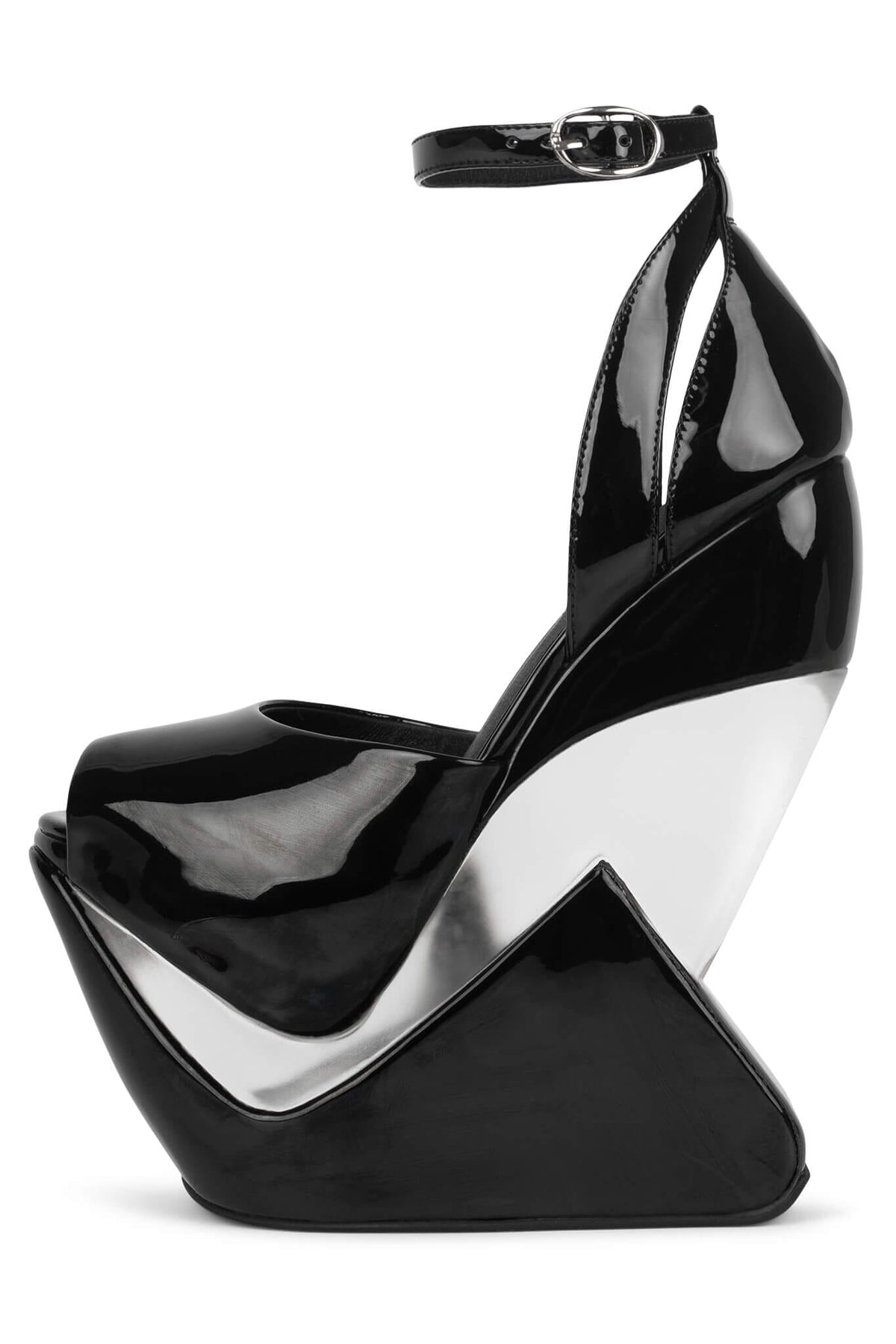 CELESTIAN Jeffrey Campbell Platform Wedge Sandal Black Patent