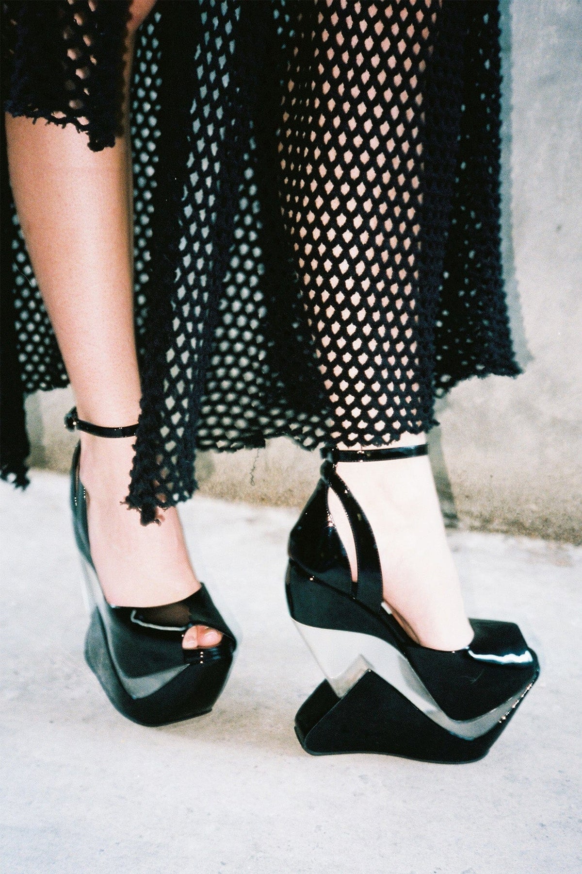 CELESTIAN Jeffrey Campbell Platform Wedge Sandal Black Patent
_hover