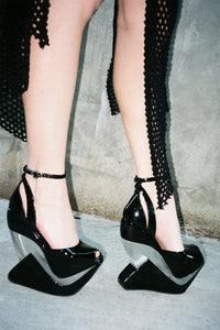 CELESTIAN Jeffrey Campbell Platform Wedge Sandal Black Patent