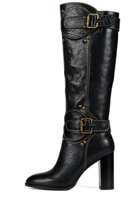 CHANTEL Jeffrey Campbell Knee-High Boots Black Crinkle Bronze 