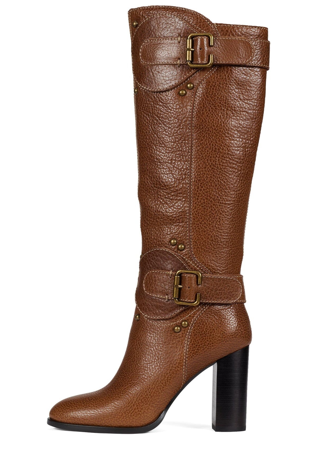 CHANTEL Jeffrey Campbell Knee-High Boots Tan Crinkle Bronze