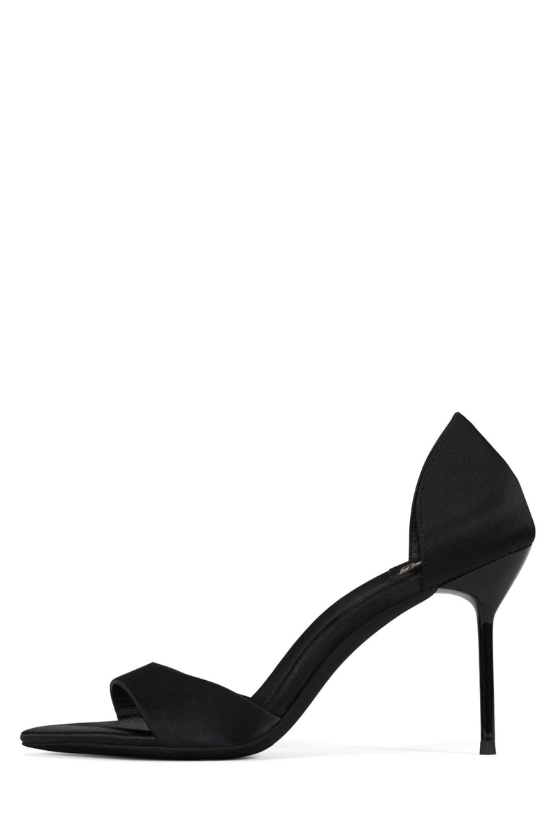 CHEAT-CODE Jeffrey Campbell Heeled Sandal Black Satin