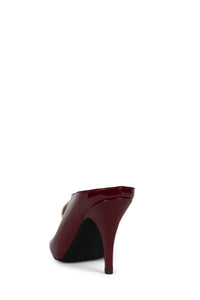 CHEEKY-O Jeffrey Campbell Heeled Mules Cherry Red Crinkle Pat Gold