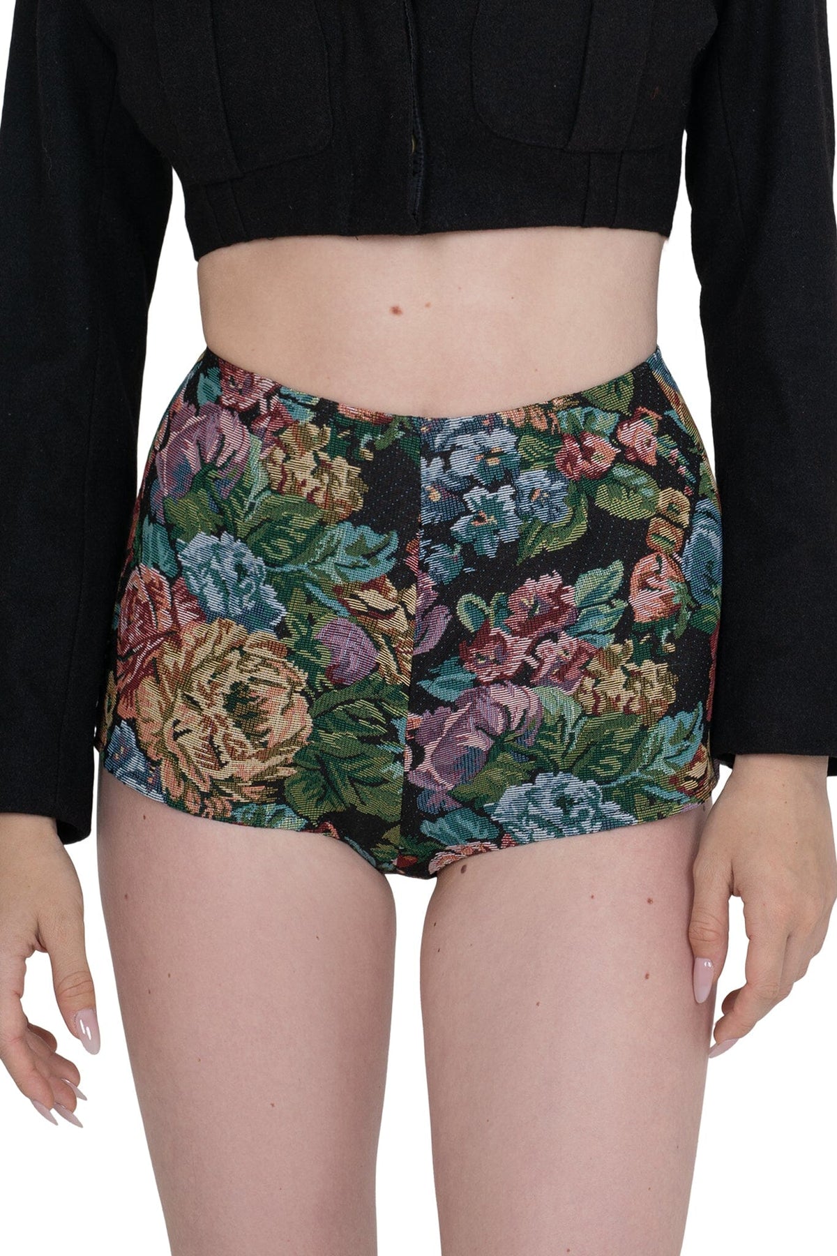 CHEEKZ-T SHORTS Black Floral Tapestry